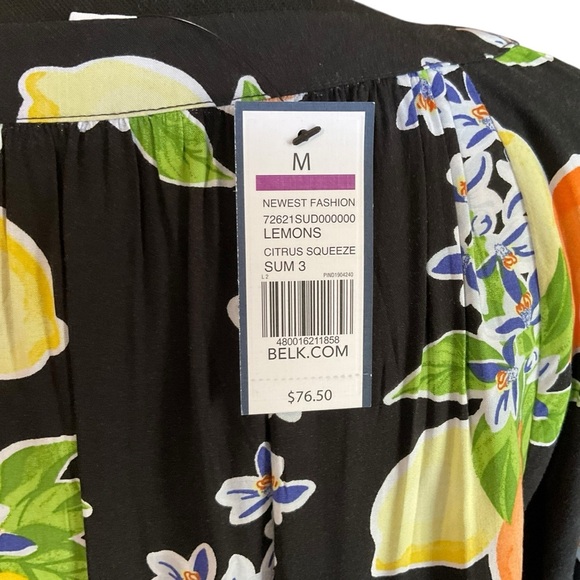 Citrus Squeeze Black Fruit Print Dress Size M NWT Belk $76 - Picture 4 of 10